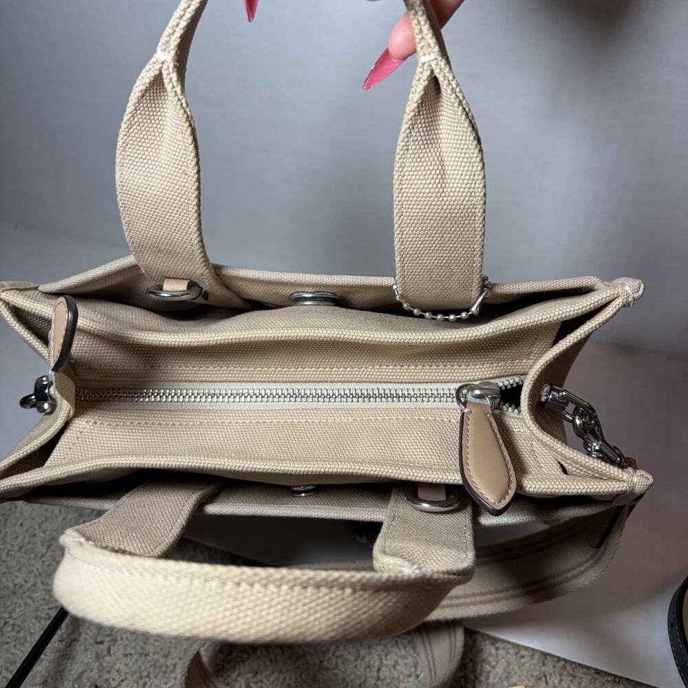 COACH Cargo Canvas Tote Crossbody Bag Silver/Natural Beige - Picture 6 of 8
